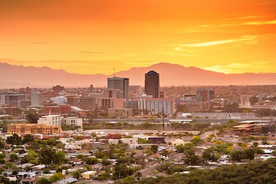 Tucson, Arizona skyline at sunset